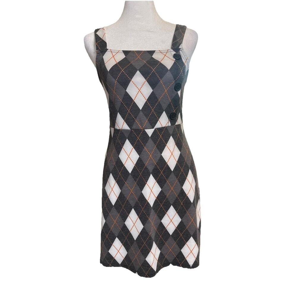 Arizona Jeans Co Black Argyle Mini Dress Camisole Top Sz SM Dark Academia Indie
